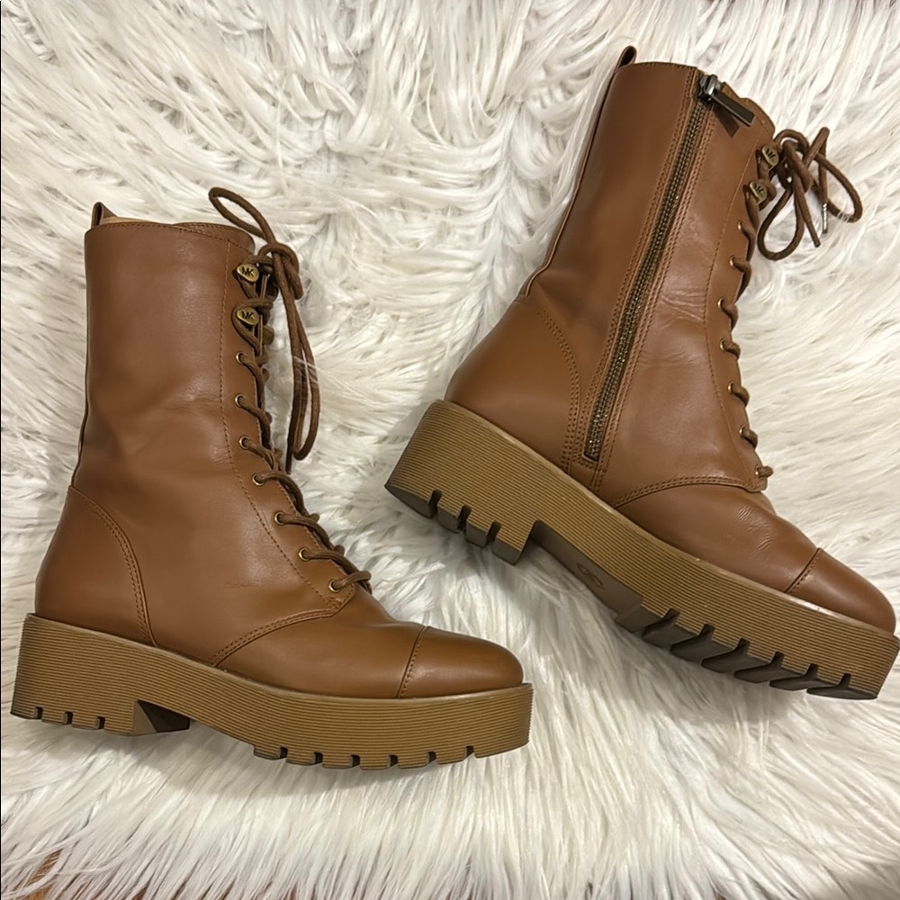 MK Brown Leather Lace-Up Ankle Boots